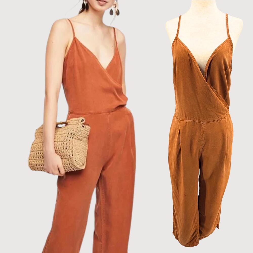 Free People Jade Jumpsuit Rust Lyocell Wide Leg 6
